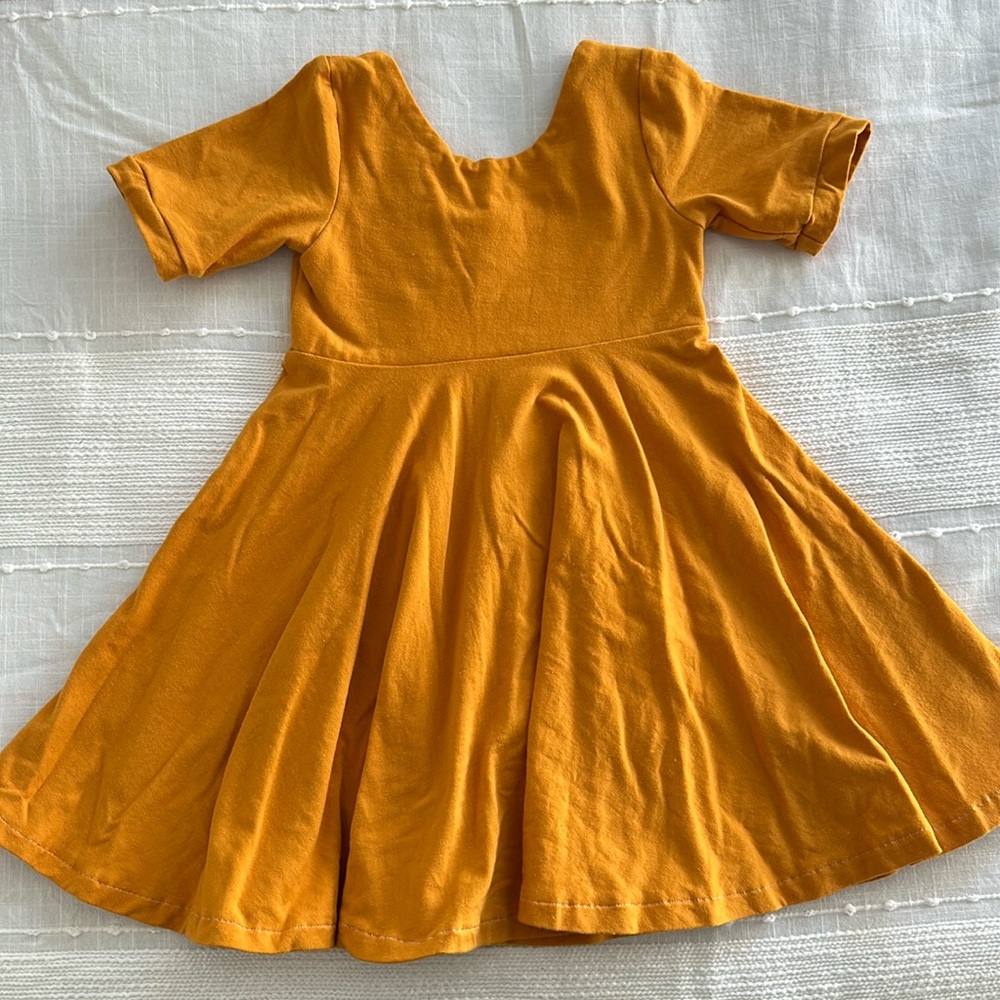 Mustard Short Sleeve Twirl Dress